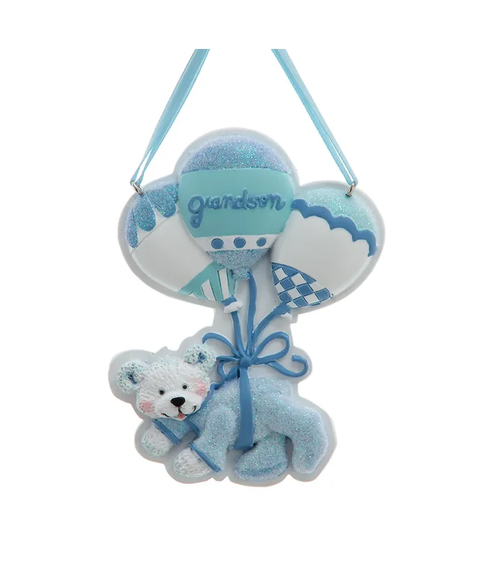 Kurt S. Adler - Grandson Bear With Balloons Ornament For Personalization