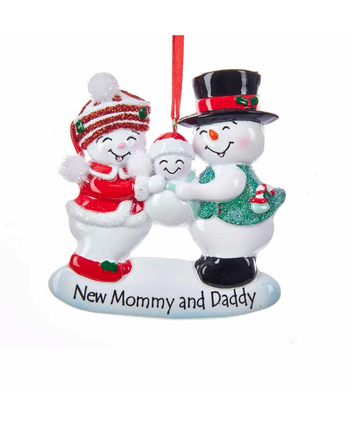 Kurt S. Adler - New Mommy and Daddy Snow Family Ornament For Personalization