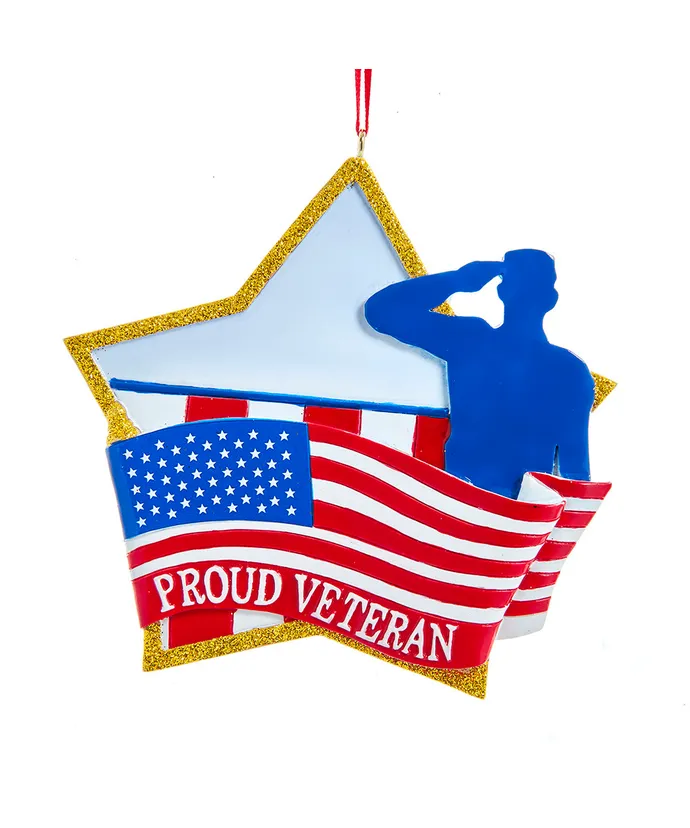 Kurt S. Adler - Patriotic "Proud Veteran" Ornament For Personalization