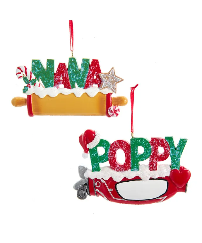 Kurt S. Adler - Poppy and "Nana" With Golf Club Ornaments For Personalization, 2 Assorted